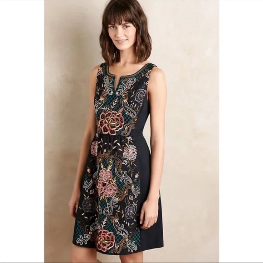 Moulinette Soeurs Black Dress with Colorful Floral Patterns